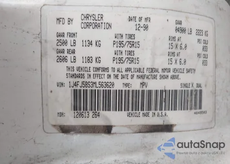 1991 Jeep Cherokee Laredo z USA, uszkodzony, nr VIN 1J4FJ58S3ML563620